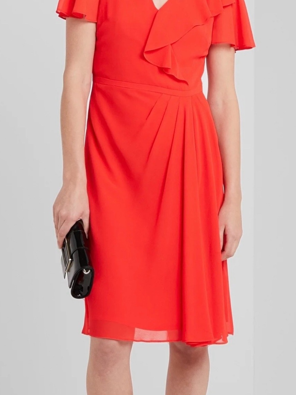 Lauren Ralph Lauren Red V-Neck Ruffle Dress Size 4